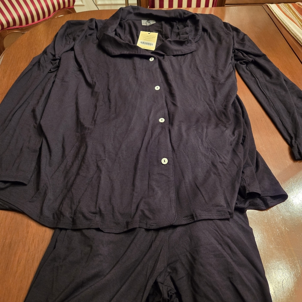 NWT Recliner PJ Set 3X Black Breathable Modal Pajama Button Shirt Sleep Pants